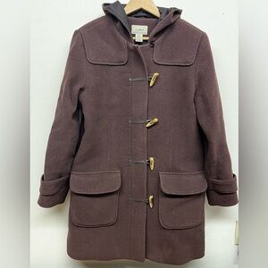 L.L. Bean Women’s Medium Wool Blend Hooded Toggle Duffle Coat Plum